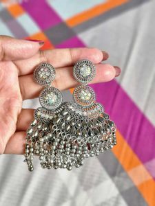 Boho Oxidized Silver Jhumka Earrings