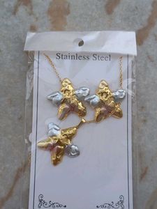 Tri-Color Stainless Steel Necklace &amp; Earrings Set