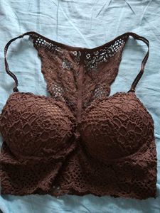 Brown Lace wired padded Bralette 32 c