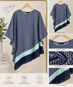 Navy Geometric Print Asymmetrical Tunic Top