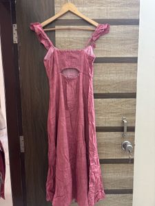Chic Pink Ruffle Strap Midi Dress
