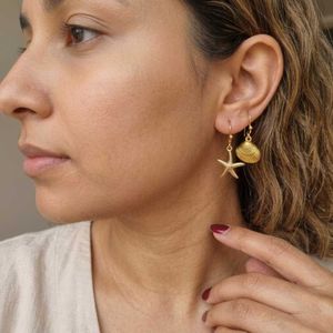 Gold Starfish &amp; Shell Dangle Earrings