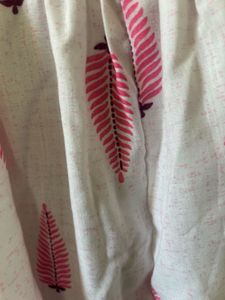White Cotton Dress with Pink Leaf Print
