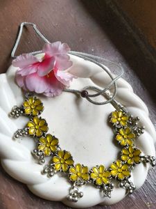 Yellow Floral Oxidized Necklace Set
