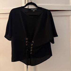 Black Lace-Up Chiffon Top