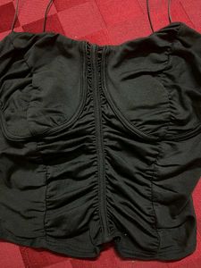 Black Ruched  corset crop Top