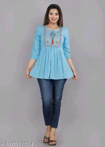 Stylish Blue Embroidered Kurti_L