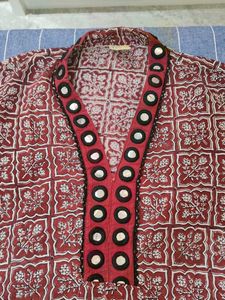 Bohemian Red Floral Mirror Work Tunic