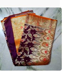 unused saree Wine And Orange Banarasi Silk Sare