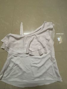 White Ruffle One-Shoulder Top