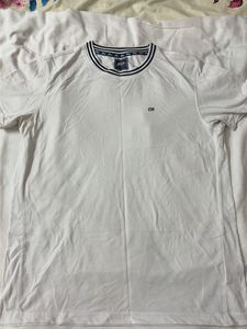 Men's White Striped Neck T-Shirt