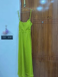 Lime Green backless satin slip dress