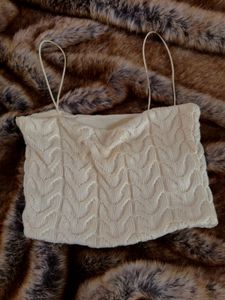 ZARA Cream Cable Knit Cropped Top