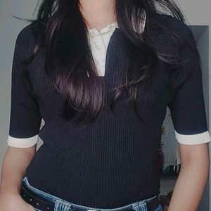 Preppy Chic Knit Polo Top