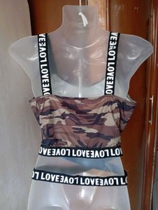 Trendy Camo Crop Top with "Love" Straps