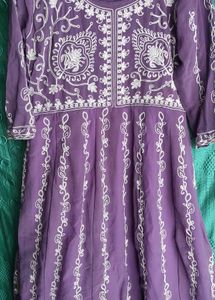Elegant Purple Kurta Set with White Embroidery
