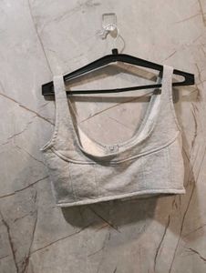 Grey Cropped Zip-Up Sweatshirt Top (size-M)