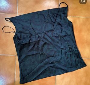 Black Green Snake Print Satin Cowl Neck Top
