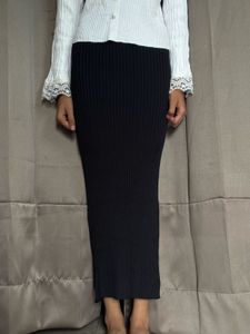 Ribbed Black Maxi Skirt