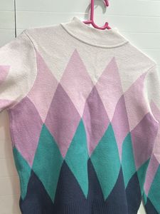 Argyle Pattern Mock Neck Sweater