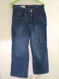 Blue Denim Wide Leg Jeans