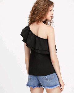 Lowest Prices_Chic Black One-Shoulder Ruffle Top