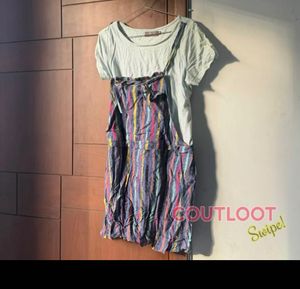 Striped Overall Dress with T-Shirt