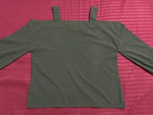 Olive Green Cold Shoulder Long Sleeve Top