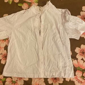 White Casual Button-Up Top