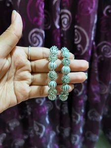 Silver Beaded Bangles - Set of 2