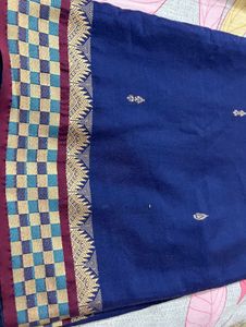 Blue &amp; Gold Indian pure cotton Saree