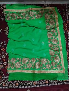 New Embroidered Green Saree