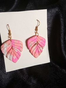 Leaf Earrings - Pink &amp; White