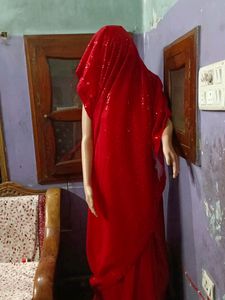Ready To Wear Saaree Sequence Red Saree.