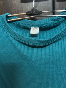 Teal Ribbed Cropped Top