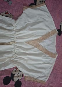 White Summer Dress with Gold Trim