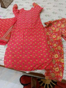 Vibrant Red Floral Kurta Set