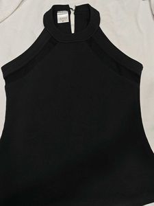 Sleek Black Halter Top with Mesh Accents
