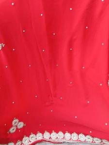 Stunning Reddish Pink Embellished Saree