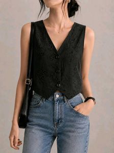 Chic Black Lace Vest Top