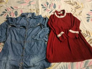 Chic Denim Dress &amp; Red Flowy Dres