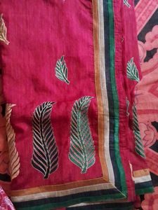 Art Silk Embroidered with Feather Motifs