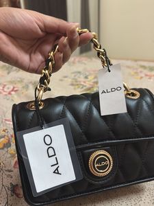 ALDO Quilted Black Handbag with Gold Chain
