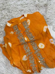 Vibrant Orange Tie-Dye Kurti Set