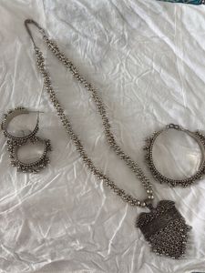 Oxidized Silver Necklace & Earring Set