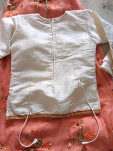 Exquisite Embellished White &amp; Peach Skirt Set