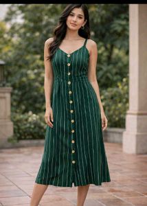 Green Striped Button-Down Midi Dress