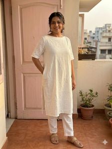 Comfortable White Cotton Kurta Set(plussize)