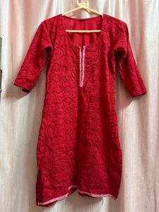 Red Embroidered Kurta