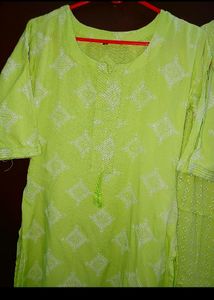 Lime Green Embroidered Kurti Set